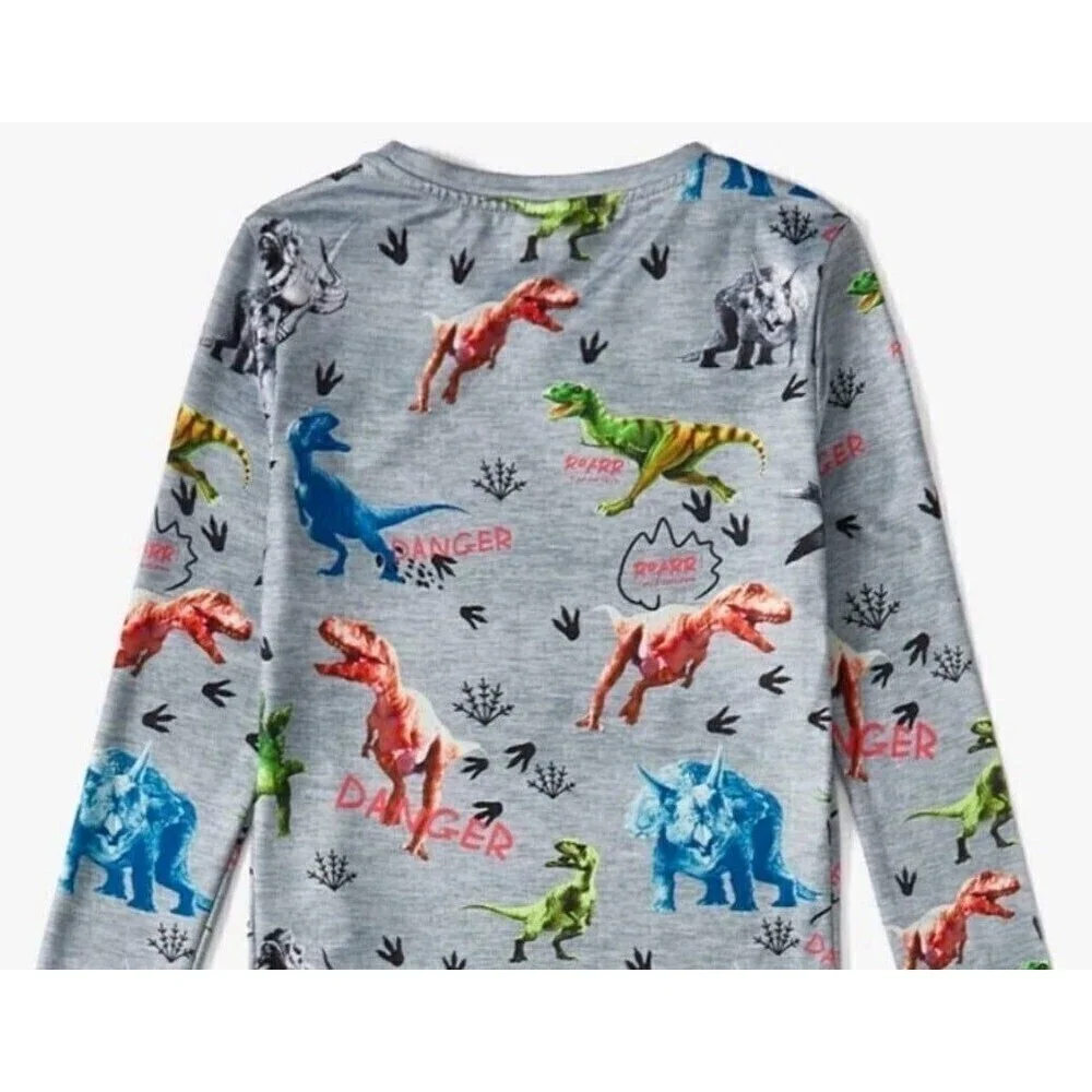 Boys' Casual Dinosaur Family Printed Round Neck Pullover Sweatshirt And Pant PJS